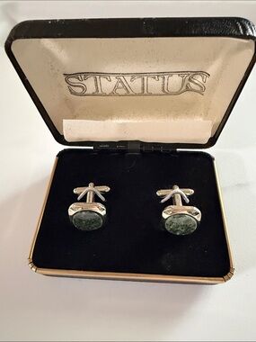 Status Green Stone Silver-Tone Cufflinks